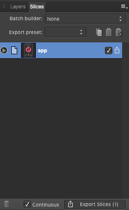 Affinity's slices panel