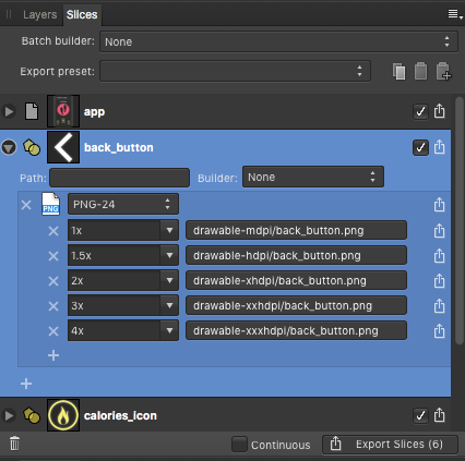 All slices with respective folders
