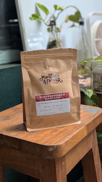 Coffee packet for Rohan Bopanna's Masterblend - 90% wet processed, 10% dry processed